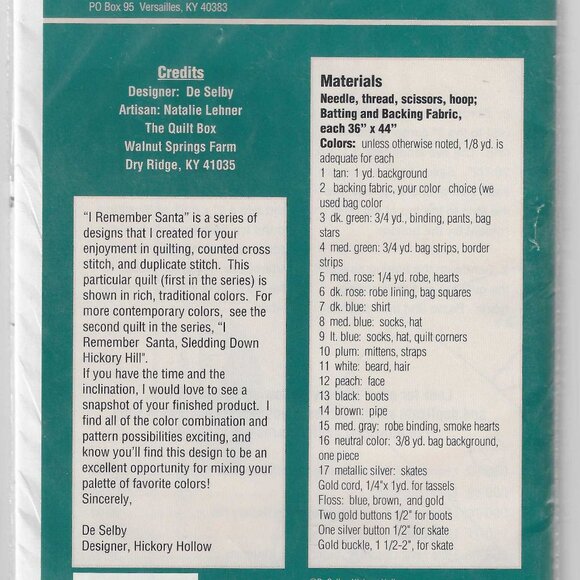 I Remember Santa Quilt Pattern from Hickory Hollow - New in Package - Picture 2 of 2